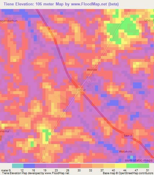 Tiene,Liberia Elevation Map