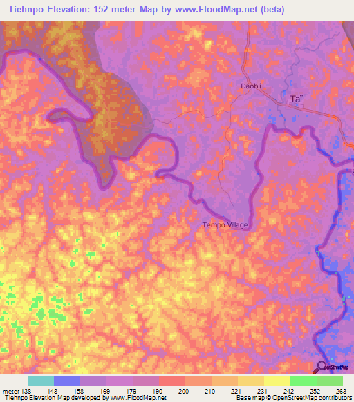Tiehnpo,Liberia Elevation Map
