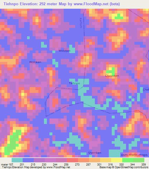 Tiehnpo,Liberia Elevation Map