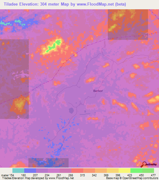 Tiladee,Liberia Elevation Map