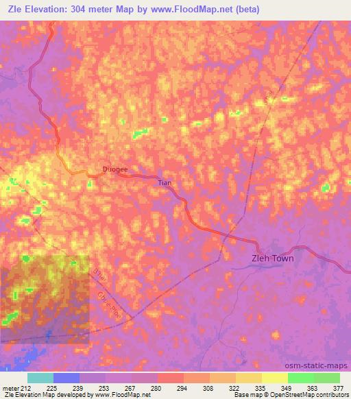 Zle,Liberia Elevation Map