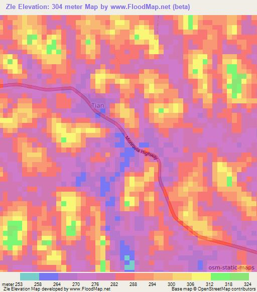 Zle,Liberia Elevation Map