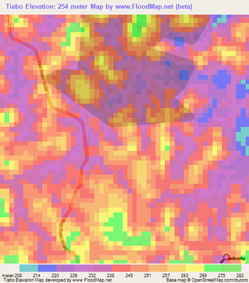 Tiabo,Liberia Elevation Map
