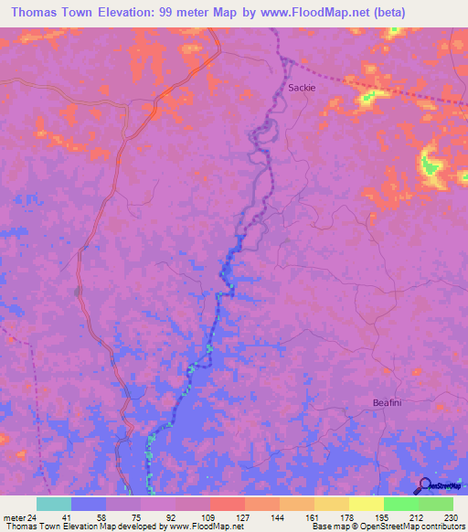Thomas Town,Liberia Elevation Map