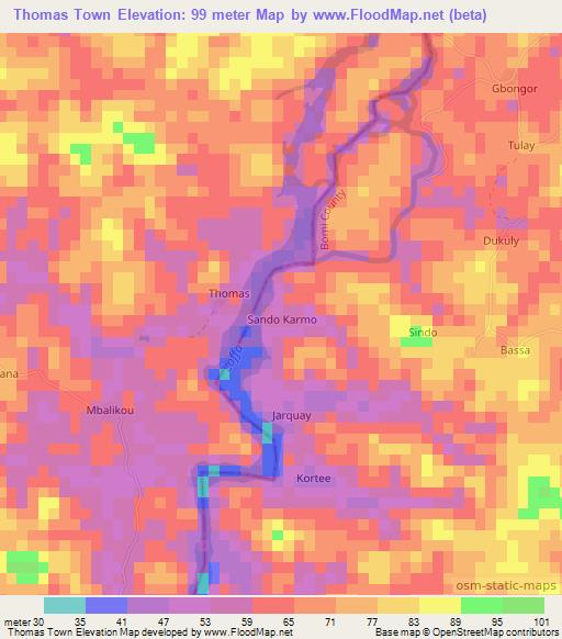 Thomas Town,Liberia Elevation Map