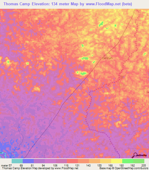 Thomas Camp,Liberia Elevation Map