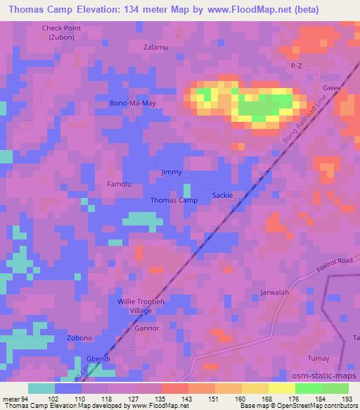 Thomas Camp,Liberia Elevation Map