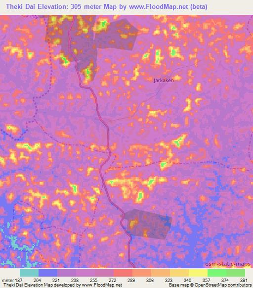 Theki Dai,Liberia Elevation Map