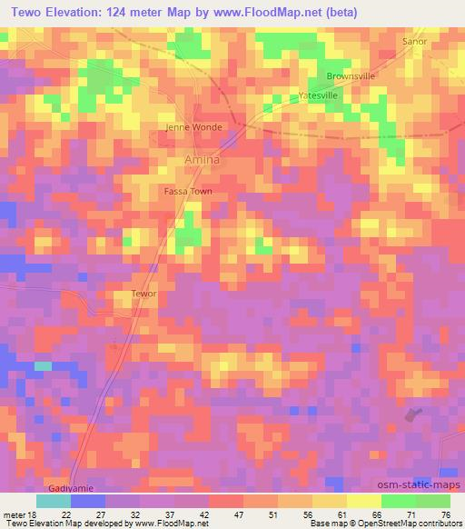 Tewo,Liberia Elevation Map