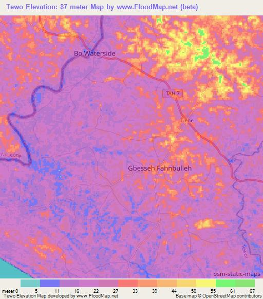 Tewo,Liberia Elevation Map