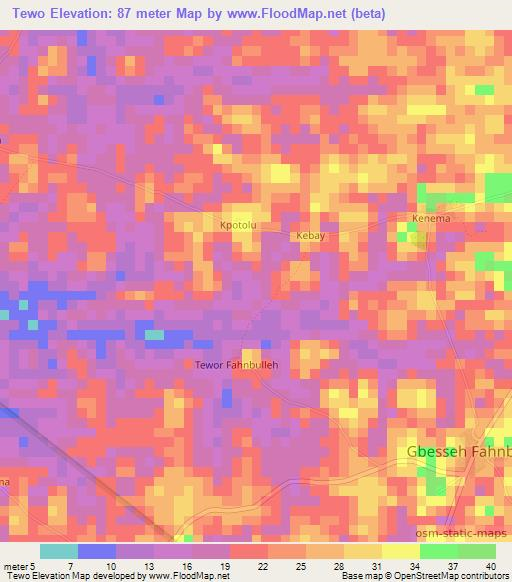 Tewo,Liberia Elevation Map