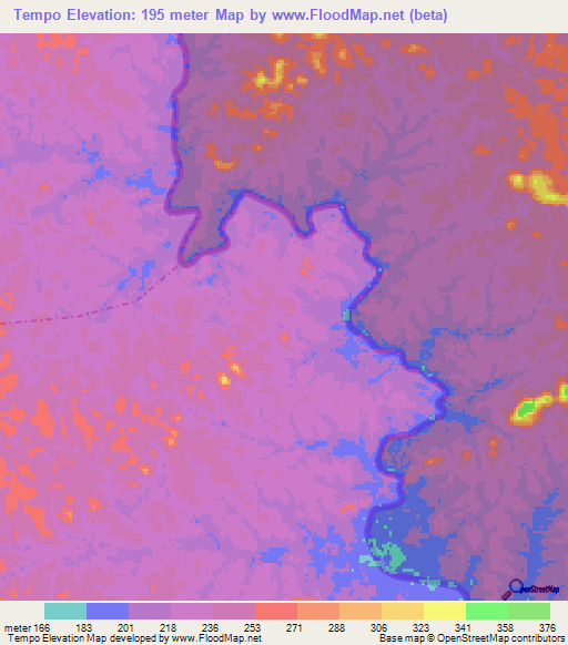 Tempo,Liberia Elevation Map