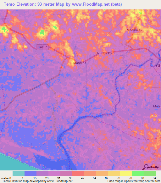 Temo,Liberia Elevation Map