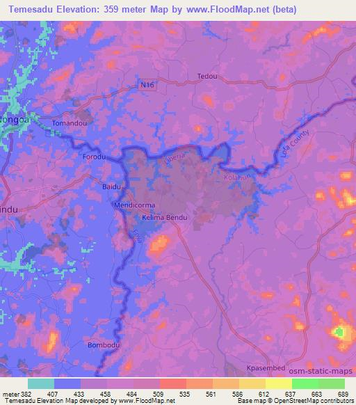 Temesadu,Liberia Elevation Map