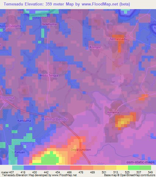 Temesadu,Liberia Elevation Map