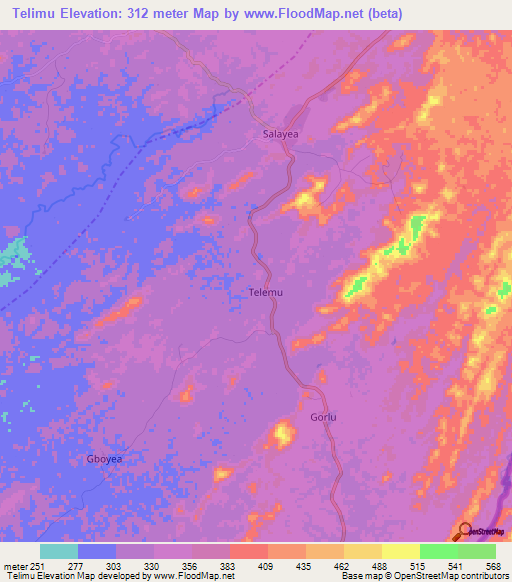 Telimu,Liberia Elevation Map