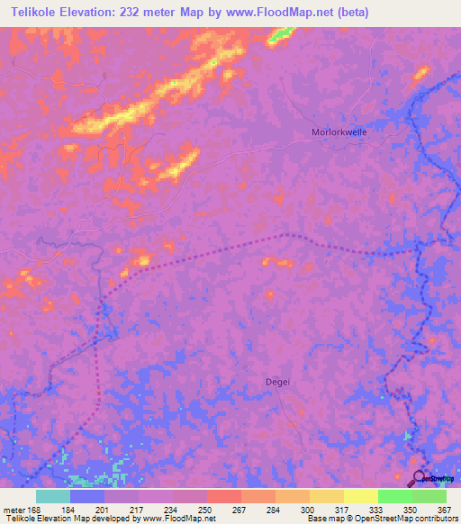 Telikole,Liberia Elevation Map