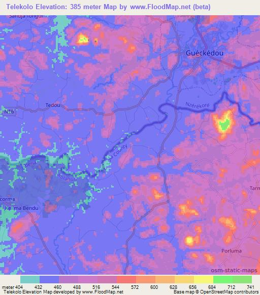Telekolo,Liberia Elevation Map