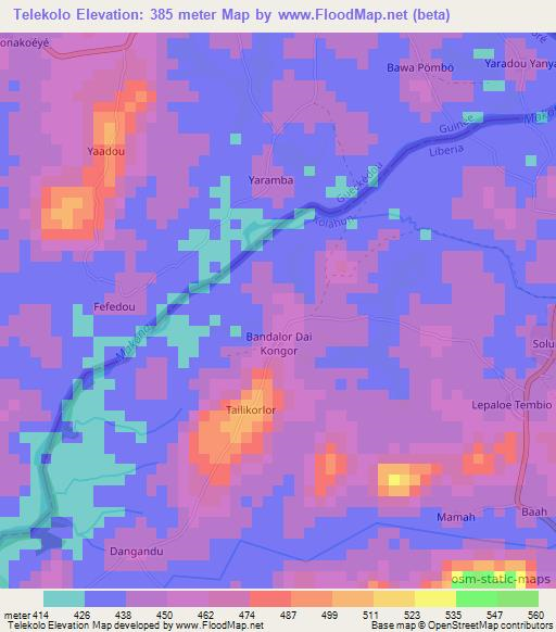Telekolo,Liberia Elevation Map