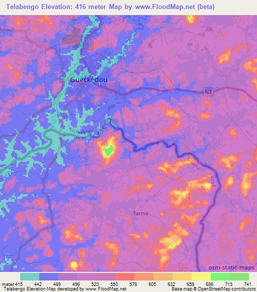 Telabengo,Liberia Elevation Map
