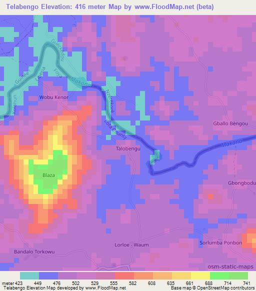 Telabengo,Liberia Elevation Map