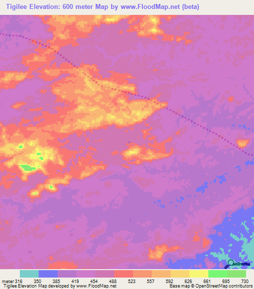 Tigilee,Liberia Elevation Map