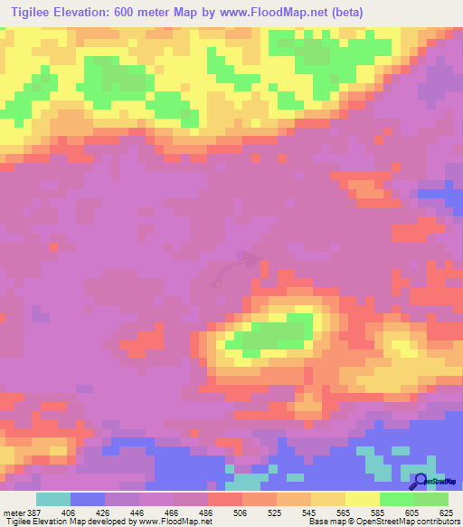 Tigilee,Liberia Elevation Map