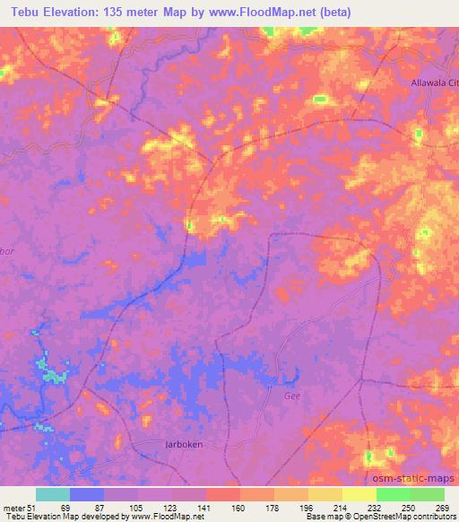 Tebu,Liberia Elevation Map
