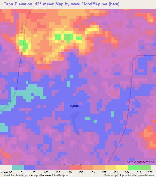 Tebu,Liberia Elevation Map
