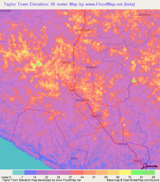 Taylor Town,Liberia Elevation Map