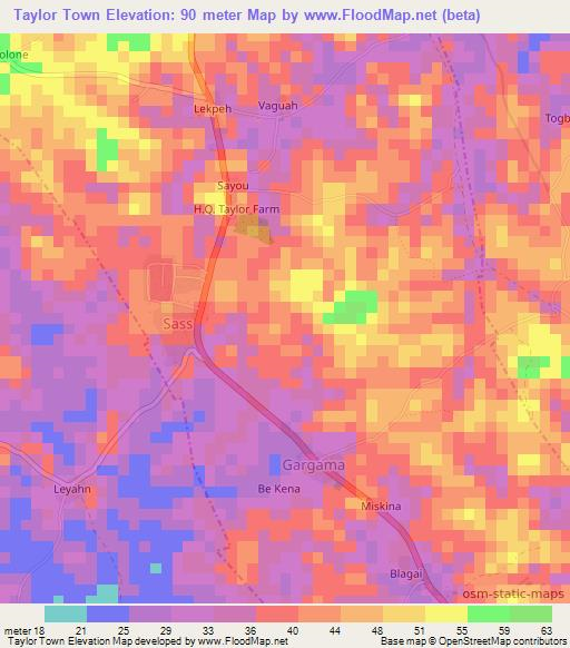 Taylor Town,Liberia Elevation Map