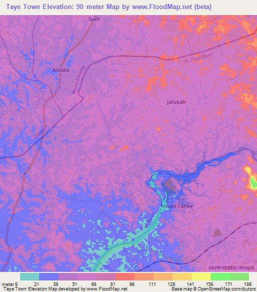 Taye Town,Liberia Elevation Map