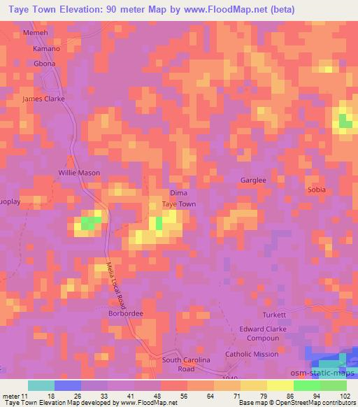 Taye Town,Liberia Elevation Map