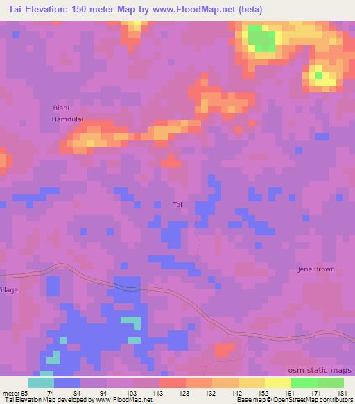Tai,Liberia Elevation Map