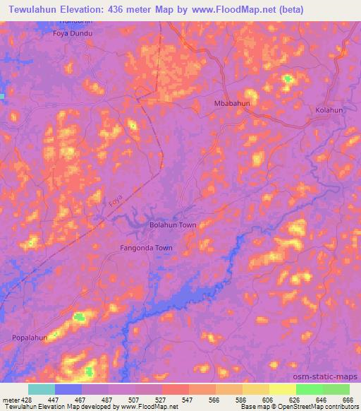 Tewulahun,Liberia Elevation Map