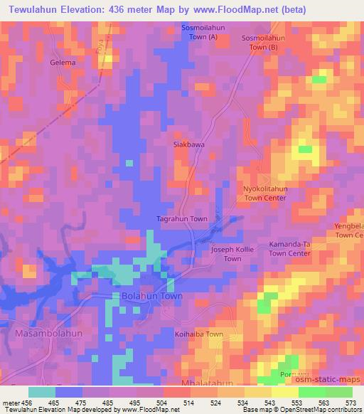 Tewulahun,Liberia Elevation Map