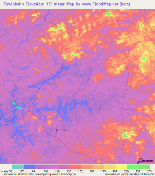 Tawlokehn,Liberia Elevation Map