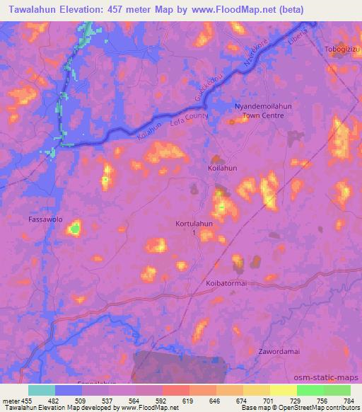 Tawalahun,Liberia Elevation Map