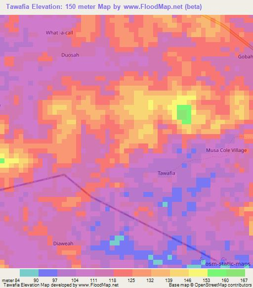 Tawafia,Liberia Elevation Map