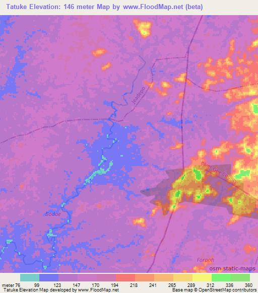 Tatuke,Liberia Elevation Map