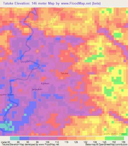 Tatuke,Liberia Elevation Map