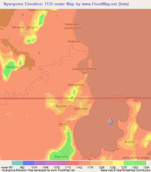 Nyangoma,Uganda Elevation Map
