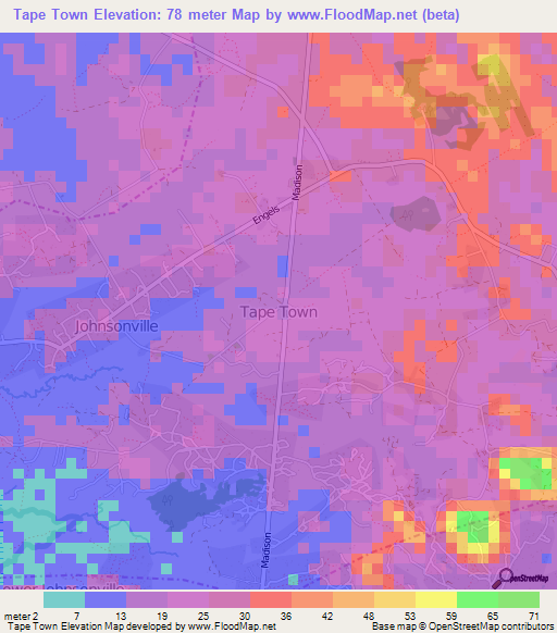 Tape Town,Liberia Elevation Map
