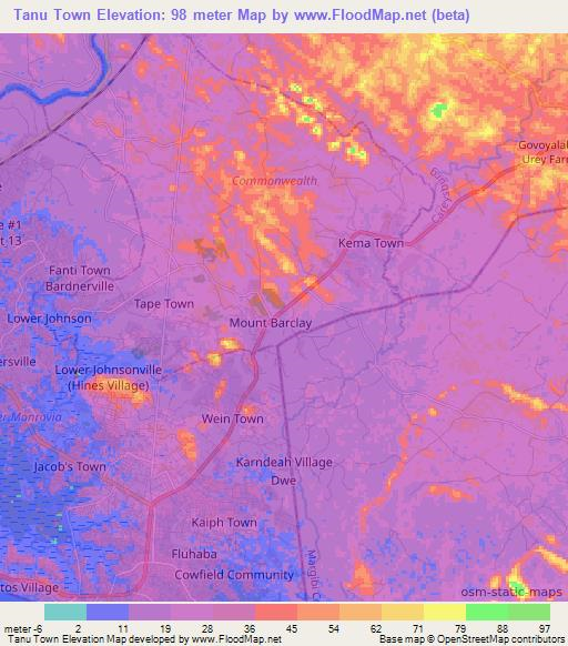 Tanu Town,Liberia Elevation Map