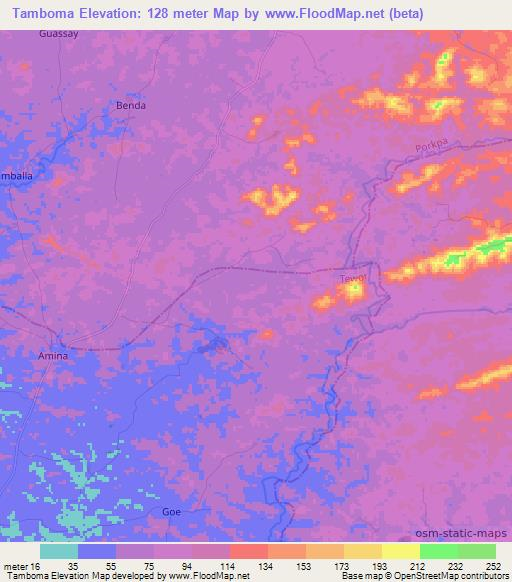 Tamboma,Liberia Elevation Map