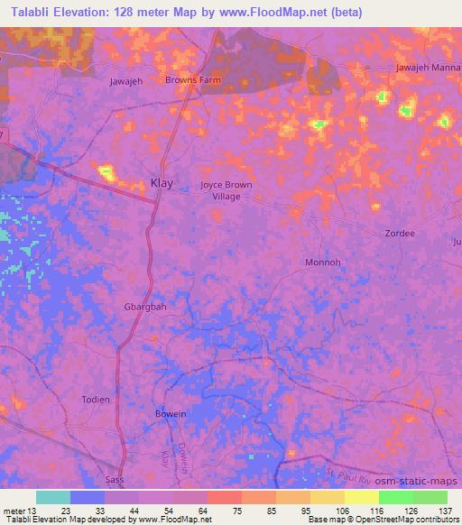 Talabli,Liberia Elevation Map