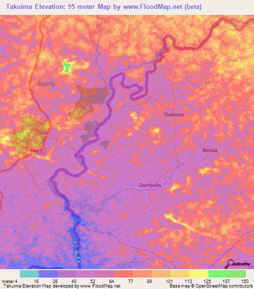 Takuima,Liberia Elevation Map