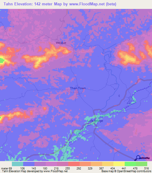 Tahn,Liberia Elevation Map