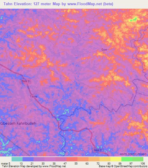 Tahn,Liberia Elevation Map