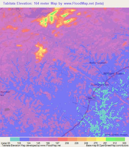 Tabitata,Liberia Elevation Map